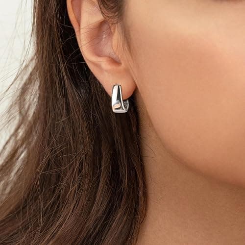 Silver Earrings Small Chunky Silver Hoop Earrings for Women Gold Earrings | 14K Gold Plated Small Hoop Earrings Silver Hypoallergenic Earrings Small Thick Huggie Hoops Earrings thumbnail 3
