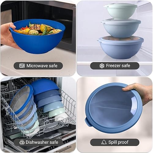 Zulay Kitchen 12 Piece Plastic Mixing Bowls with Leak-Proof Lids Set - Microwave and Freezer Safe Kitchen Mixing Bowls for Preparing, Serving and Storing - Large Nesting Bowls (Blue Ombre) - Aqua Blue thumbnail 7