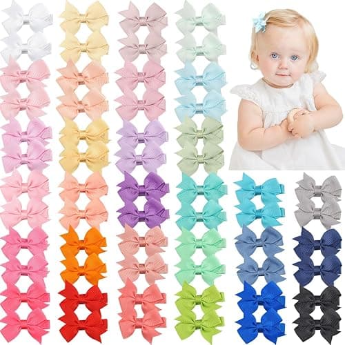 CÉLLOT Hair Clips for Baby Girls - 60 Tiny 2" Fully Covered Bows Barrettes for Infants and Toddlers - Image 1