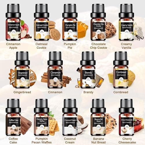Bakery Essential Oils Set - Fragrance Oil for Diffusers, Candle Making - Pumpkin Pie, Coffee Cake, Oatmeal Cookie, Gingerbread, Cinnamon Apple Aromatherapy Scented Oils (5ml) thumbnail 2