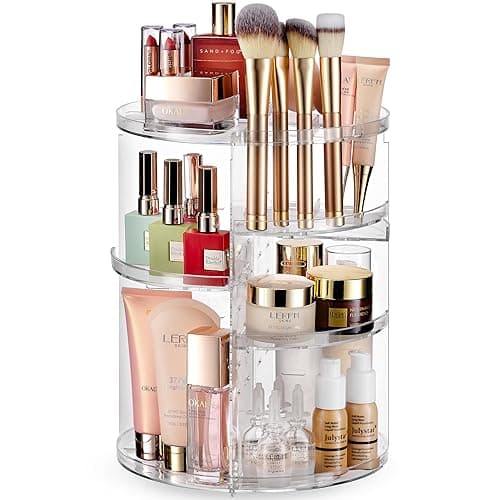 Masirs 360 Rotating Makeup Organizer Countertop - Adjustable Shelf Height - The Perfect Round Spinning Cosmetic Organizer for Bedroom Dresser or Vanity Countertop Storage (Clear) - Image 1
