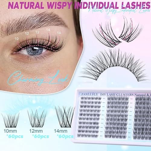Lash Clusters Wispy Eyelash Clusters Natural CC-Curly Cluster Lashes zanlufly Wispy Individual Lashes 180Pcs Eyelash Extension 10 12 14MM DIY Lash Extension thumbnail 2