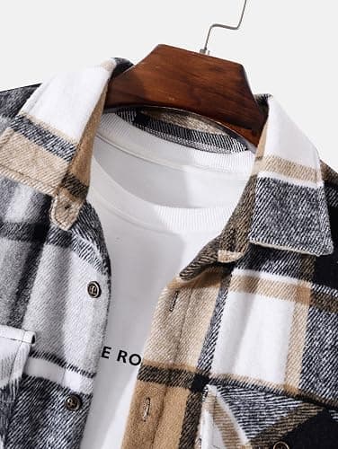ZAFUL Mens Plaid Shirt,Long Sleeves,Classic Flannel Shirt Button Down Shirt Jacket Tops thumbnail 4