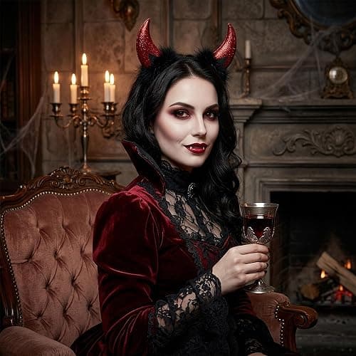 U-Zomir Devil Horns Headband with Face Jewels, Devil Costume for Women Halloween Headband Devil Costume Accessories thumbnail 2