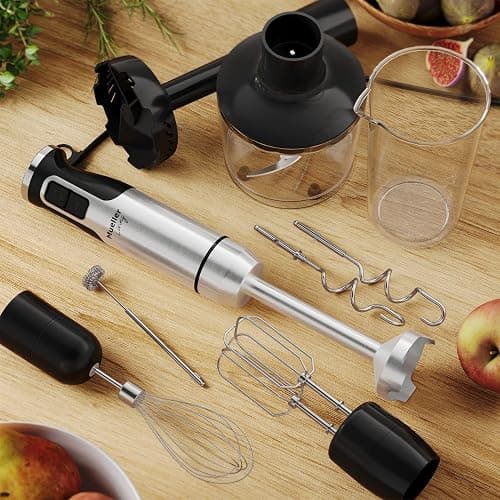 MuellerLiving Immersion Hand Blender Full Set - 8 Speed Immersion Blender, Hand Mixer with 7 Attachments: Stainless Steel Blade, Whisk, Milk Frother, Beater, Mixing Hooks, Potato Masher, Chopper Bowl thumbnail 2