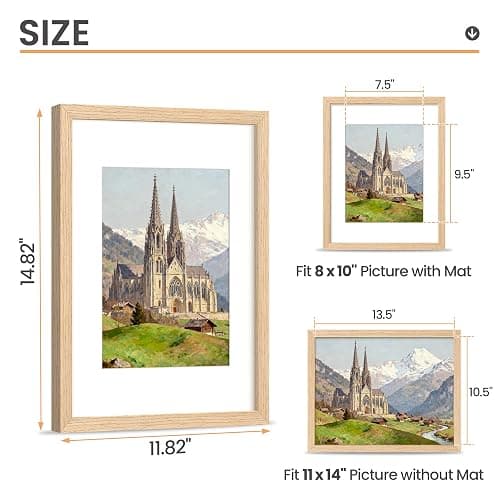 upsimples 11x14 Picture Frame Set of 3, Natural Solid Wooden Picture Frames, Display 8x10 with Mat or 11 x 14 Without for Vertical or Horizontal Wall Hanging thumbnail 3