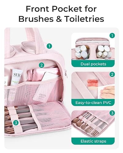 BAGSMART Travel Toiletry Bag, Crush Toiletry Bag for Women, Wide-open Puffy Toiletry Bags for Traveling, Large Travel Cosmetic Makeup Bag Organizer for Accessories,Toiletrie, Pink | Lightweight, Large, Wide-open, Puffy, Organizer, with Handle, for Accessories, for Essentials, for Toiletries, Pink thumbnail 4
