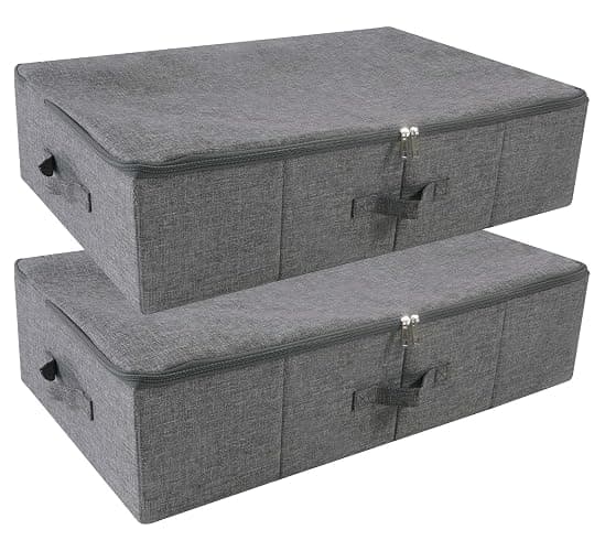 iwill CREATE PRO Pack of 2, Underbed Storage Bins for Clothing Duvet Blanket Shoes Storage Cube Boxes for Wardrobe, Closet, Black Gray - Image 1