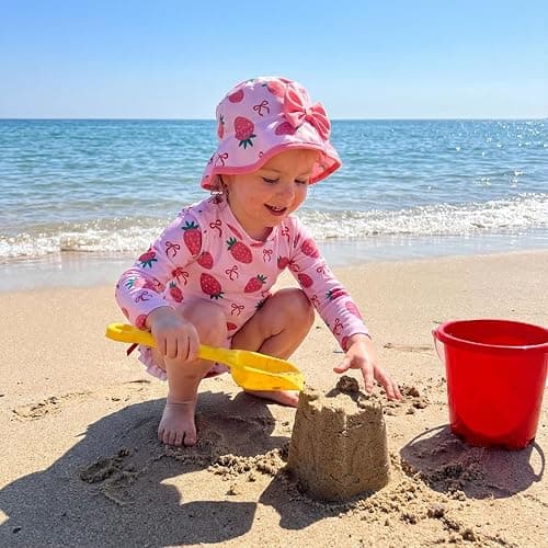 fhutpw Baby Girl Swimsuit One Piece Fruit Printed Long Sleeve Rash Guard with Hat Infant Toddler Beach Bathing Suit thumbnail 4