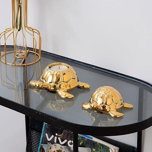 Golden Turtle Statue, Ceramic Turtle Ornament for Home Decor - Gold Tabletop Decoration, Collectible Decor for Elderly, Turtle Sculpture for Bookshelf, Desk, Nightstand thumbnail 5