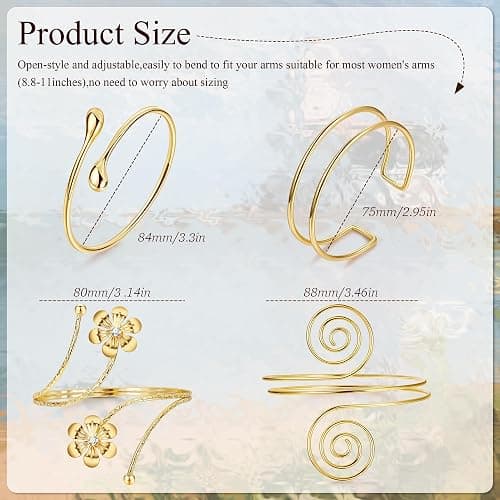 Vegolita 4Pcs Upper Arm Cuff for Women Open Adjustable Arm Bracelets Minimalist Coil Arm Armband Set thumbnail 3