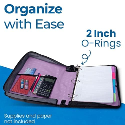 Case-it Universal Zipper Binder | 2-Inch O-Rings, 13-Inch Laptop/Tablet Padded Pocket, 400 Sheet Capacity, Multiple Storage Pockets & Shoulder Strap | School & Office Organizer | LT-007 Lavender thumbnail 4