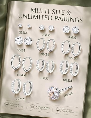 YADOCA Hypoallergenic Surgical Steel Silver Earrings for Sensitive Ears | Stud Hoop Earrings for Women Men Trendy Small Huggie Silver Hoops Cartilage Earring Stacks Set for Multiple Piercing thumbnail 3
