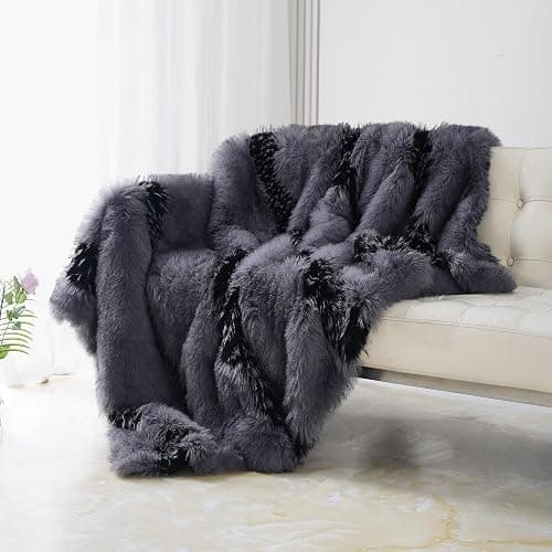 Fox Faux Fur Luxury Throw Blanket - Super Warm, Elegant & Cozy - 74"x90" Grey Washable Plush Blanket for Couch, Armchair & Bed - Image 1