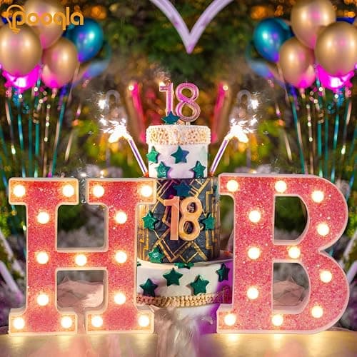 Pooqla LED Marquee Letter Lights, Light Up Pink Letters Glitter Alphabet Letter Sign Battery Powered for Night Light Birthday Party Wedding Girls Gifts Home Bar Christmas Decoration, Pink E thumbnail 6