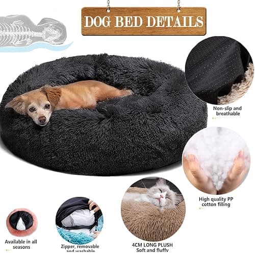 Panier Rond Chien Dehoussable, Coussin Chien Amovible et Lavable, Anti-Dérapant, Lit pour Chien Grande Taille Orthopedique, Moelleux et Confortable (XL:80cm, Marron) thumbnail 3