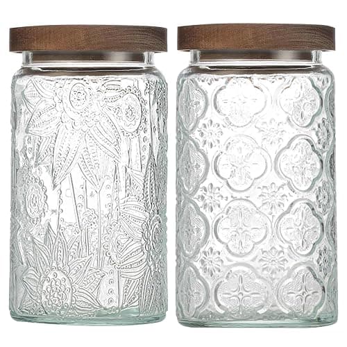 34 OZ Airtight Glass Storage Jar with Bamboo Lid - Vintage Glass Jar Vintage Food Containers Canisters Set for Kitchen Counter & Pantry - Ideal for Sugar, Flour, Coffee, Tea, Candy, Oats -2 Pack - Image 1