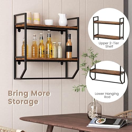 LOKO 2-Tier Bathroom Towel Rack with Shelf, Industrial Over The Toilet Shelf with Towel Bar, Wall Mounted Hanging Shelf with Towel Holder, Rustic Storage Organizer Shelves for Living Room, Kitchen thumbnail 6