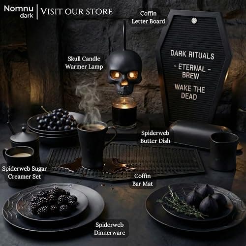 Nomnu Coffin Letter Board, Black Goth Decor with Bat Stickers Spooky Emojis | Wood and Felt board 17x10.5 inches +650 characters 80+ spooky gothic seasonal emojis, sawtooth hanger. Tabletop Stand thumbnail 3