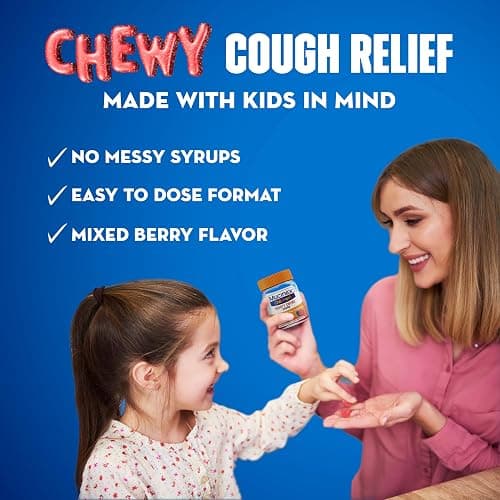 Mucinex Children's Mighty Chews Kids Cough Medicine Daytime And Nighttime Value Pack, Easy to Dose Cough Suppressant For Kids with Dextromethorphan, Mixed Berry Flavor, 32 Medicated Chewable Tablets thumbnail 3