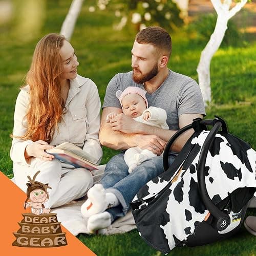 Dear Baby Gear Car Seat Cover for Boys & Girls - Baby Carseat Canopy w/Snap Opening - Infant Seat Cover - Stroller & Nursing Covers - Newborn Carrier Canopy - 40x30 (Black and White Holstein Cow) thumbnail 2