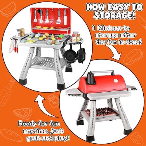 2025 Kids Kitchen Playset Toy Grill BBQ with Smoke Light Pretend Play Food Toys Cooking Set 2-Layer Barbecue Gifts for Toddler Boys Girls 3-5 6 7 thumbnail 6