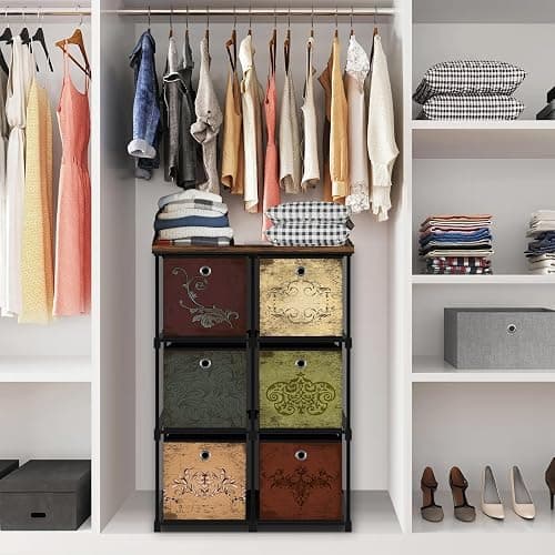 VASICAR Small Fabric Dresser with 6 Drawers, DIY Cube Organizer for Closet, Storage Drawer Unit Chest of Drawers for Bedroom, Living Room, Hallway, Dorm, Pattern thumbnail 2