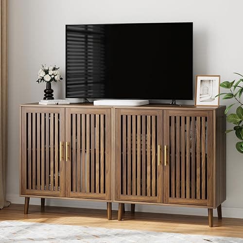 Morwdxef Buffet Cabinet with Storage Walnut Sideboard with Grille Doors&Adjustable Shelf, Wood Coffee Bar Storage Cabinet for Kitchen Living Room Entryway (31.5 Inch) thumbnail 7