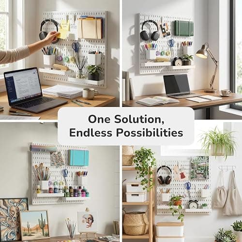 Keepo Pegboard Combination Kit, Pegboards and Accessories Modular Hanging for Wall Organizer, Crafts Organization, Ornaments Display, Nursery Storage, Peg Board (White, 22″×22″) thumbnail 6