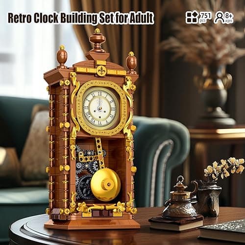 Retro Clock Building Block Set for Adults, Linkable Mechanical Pendulum Clock Building Brick Kit Compatible with Lego, Vintage Toy for Home Decor, Gifts for Kid and Adult 8-12（751PCS） thumbnail 4