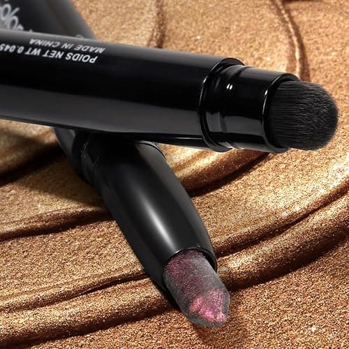 Color Mirror Cream Waterproof Hypoallergenic Eyeshadow Stick, long wear Metallic Glitter Matte Eye Shadow Pencil With Makeup Brush, Eye Brightener, 49 Azalea Metallic thumbnail 6