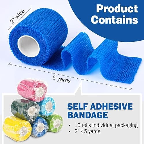 AZEN 16 Pack Self Adhesive Bandage Wrap, 2" X 5 Yards Elastic Cohesive Bandage Wrap, Color Athletic Tape, Vet Wrap, Ankle Tape thumbnail 2