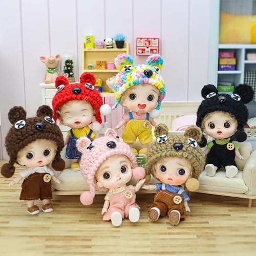 Cute BJD Blind Box,2 Random Poseable Dolls with Handmade Outfits & Crochet Hats,Birthday Gift for Girls,Surprise Mystery Box-Puff Bear Series thumbnail 2