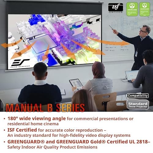 Elite Screens Manual B, 100-INCH Manual Pull Down Projector Screen Diagonal 16:9 Diag 4K 8K 3D Ultra HDR HD Ready Home Theater Movie Office Presentation, M100H - 100 INCH thumbnail 8