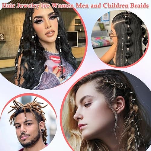 Lucomb 220 Pcs Silver Hair Jewelry for Braids, Loc Jewelry for Hairs Dreadlock, Hairs Charms for Women, Metal Braid Rings Cuffs Clips for Dreadlock Accessories Hair Braids Accessories Decorations thumbnail 5