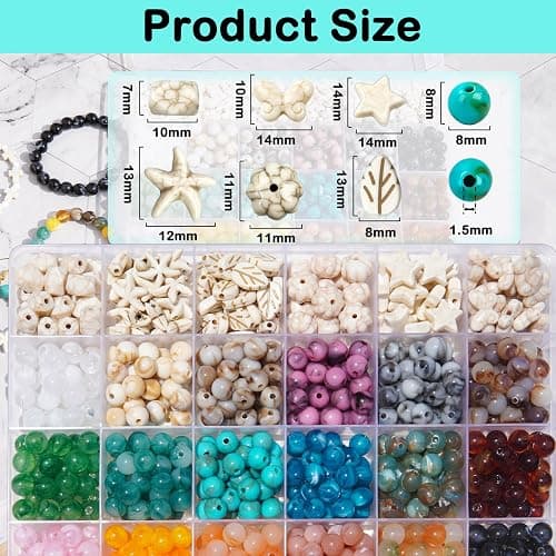 746PCS DIY Beading Kit for Jewelry Making, 8MM Two-Tone Acrylic Ocean Bohemian Style Faux Turquoise Bead White Crack Bead for Summer Beach Necklace Earring Bracelet Craft DIY Accessory (24 Colors) thumbnail 3