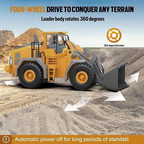 ADTHLIER Remote Control Excavator (11-Channel), Dump Truck, Bulldozer, Loader (9-Channel), 2.4GHz Remote Control Construction Vehicles, Metal Construction, with Cool Lights and Sound Effects, 4-Pack thumbnail 6
