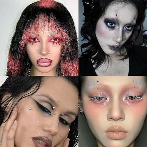 Face Gems Fake Piercings, Fake Lip Ring Fake Nose Ring Fake Eyebrow Piercing Fake Lip Piercing Self-Adhesive Face Sticker Fake Piercing Silver Cool Punk y2k accessories Halloween Makeup For Women Men thumbnail 8