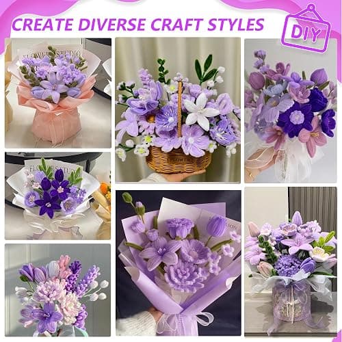600 PCS Purple Pipe Cleaners Craft Bulk, 6 Pastel Colors Pipe Cleaner Flower Kit, Chenille Stems with Instructions, Floral Wires, Gardening Tape, Stamen, DIY Art and Craft Supplies(Purple Gradient) thumbnail 5