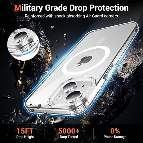 Temdan for iPhone 15 Case & iPhone 14 & iPhone 13 Case Clear with Screen Protector, Compatible with Magsafe, Anti-Yellowing, Military-Grade Protection, Shockproof Slim Magnetic Phone Case Cover thumbnail 5