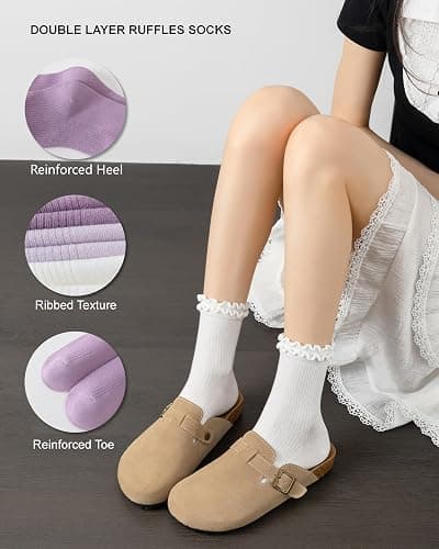DQCUTE Women's Ruffled Ankle Boot Socks - Soft Knit Cotton Lettuce Trim Crew Socks for Teen Women 6 Pairs thumbnail 5