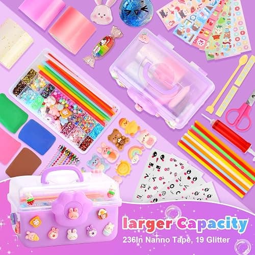 Lokuc Nano Tape Bubble Kit for Kids with Box, 19.7Ft Nano Tape Squishy Maker with Glitter, Clay, Beads, Stickers and Tutorials, Gifts for Boys Girls Aged 4, 5, 6, 7, 8, 9 Years Old thumbnail 2