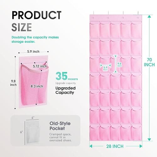 WVM Over the Door Shoe Organizer with 35 Breathable Mesh Pockets, Hanging Shoe Organizer for Door with 4 Metal Hooks, Large Capacity Closet Storage for Shoes, Accessories thumbnail 3