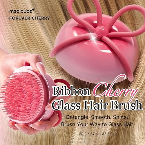 medicube Ribbon Cherry Hair Brush, Detangler for Glass Hair, Pink | Gentle 4-Level Detangling Pins for Straight to Wavy Hair, Portable Brush with Cap, Korean Hair Care, Forevercherry Collab thumbnail 2