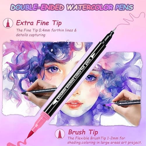 DUULEMANG 48 Colors Dual Markers Brush Pens, Art Markers Colored Pens for Adult Coloring Books, Brush and Fine Point Dual Tip Artist Colored Marker Set thumbnail 3