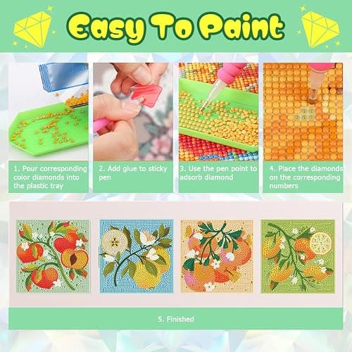 ICYANART 4 Pack Diamond Art Kits for Kids Fruit Gem Art Kit for Kids Ages 6-8-12 Small Diamond Art for Kids Gifts and Home Wall Decor 6x6inch thumbnail 7