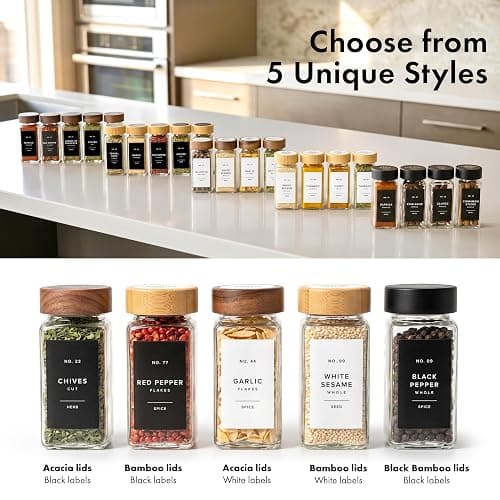 EDELHAUS Glass Spice Jars with Label, 24x Acacia Wooden Lids - Black Labels | Airtight Lids keep spices fresh, Kitchen Spice Drawer Organizer, 4oz Seasoning Containers incl. Funnel, Brush & 240 Labels thumbnail 10