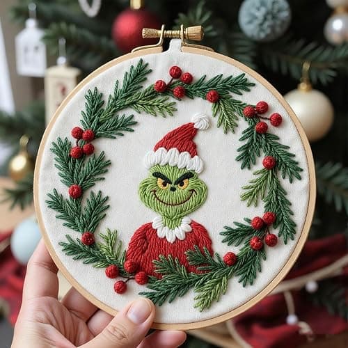BBLYBD Christmas Embroidery Kit, 1 Set Cross Stitch Craft Kit for Beginners with Pre-Printed Embroidery Fabric, Hoop, Step-by-Step Instruction, Color Threads & Needles (Christmas-1 Set) thumbnail 2