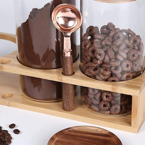 KKC HOME ACCENTS Sealed Glass Food Storage Containers with Airtight Wood Lids and Scoops for Kitchen Counter,Air Tight Sealed Glass Jars for Coffee,Loose Leaf Tea,Brown Sugar,39 Fluid Ounces thumbnail 5