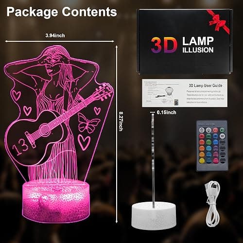 SLADPOEM 3D Illusion Night Light for Music Fans, 16 Color LED Lamp with Remote, Acrylic Table Lamp for Room Decor, Birthday Gift for Fans, Concert Merch, Music Lover Party Supplies thumbnail 4